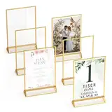 Goldener doppelseitiger Bilderrahmen - 6er-Pack - A6 Acryl Gold Tischkartenhalter, Aufsteller im Staffelei-Stil, Goldrahmen für Hochzeit Tischnummern, Speisekartenhalter, Fotorahmen (A6)