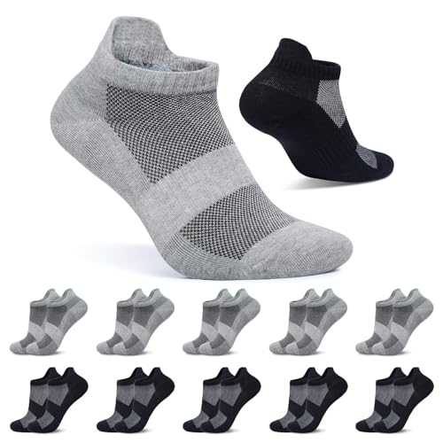 FALARY Sneaker Socken Herren Sportsocken Damen 43-46 Kurze Socken Schwarz Grau 10 Paar Baumwolle Atmungsaktive Laufsocken Unisex