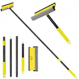 NEWE Fensterreiniger mit Teleskopstiel, 2-in-1 Silikonabzieher & Schwamm Fensterreinigungsset, Professioneller Fensterwischer für Glas, Duschtür, Spiegel (Inklusive Kurzgriff)