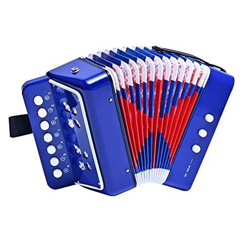 LIEKE Akkordeon 10 Tasten Knopf Accordion Ziehharmonika Musikinstrument Geschenk für Anfänger (Blau)