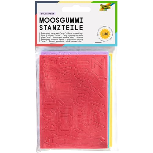 folia 2353 - Moosgummi Stanzteile, Buchstaben, 130 Stück, farbig sortiert, ca. 1,5 cm groß, ideal für Scrapbooking, Kartengestaltung und kreative Bastelarbeiten