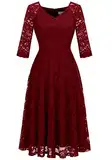 Dressystar Damen Festlich Spitzenkleid Sommer Abendkleid Kurz Ballkleider Weihnachten Party Kleid Dunkelrot XL