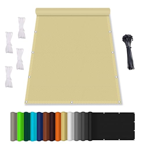Sonnenschutz Netz, Balkonverkleidung mit Seil, Wasserdicht markisenstoff, Terrasse überdachung Balkon Zaunblende Sichtschutz, für AußEnbereich,Garten Sand Beige 1x2M