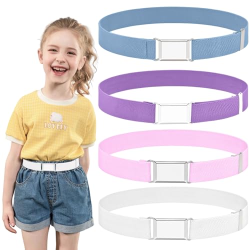 Erzekrim Elastischer Gürtel Kinder Gürtel für Kinder 4 Stück Stretch Kindergürtel Einstellbar Kinder Gürtel mit Einfacher Magnetschnalle, für Jungen Mädchen Jeans Shorts Hosen Kleid