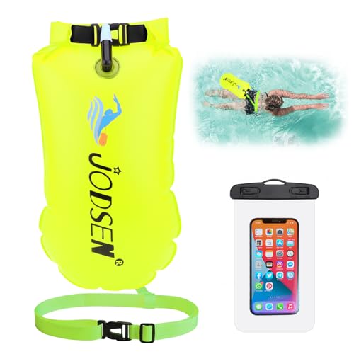 Schwimmboje,Boje Schwimmen Aufblasbare Trockentasche 20l mit Wasserdichter Handytasche,Trockensack für Erwachsene Freiwasser Triathlon Sport Schnorcheln Rennen Ausbildung Zubehör,Gut Sichtbarer Orange