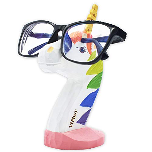 VIPbuy Lustige Brillenhalter Holz Handgeschnitzt Brillenständer Tierform Sonnenbrillenhalter und Brillenablage Gläser Aufbewahrung Geschenk für Kinder Schreibtisch Heimbüro Deko (Einhorn)