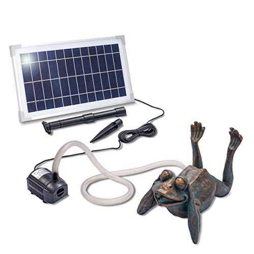 esotec Wasserspeier mit Solarpumpe Frosch | Teichfigur Gartenfigur & Gartenstatue | Tauchpumpe | Gartenbrunnen Solar für draussen | Springbrunnen für außen outdoor | Vogeltränke H=24cm 101650