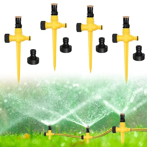 Rasensprenger, 4 Stück Rasensprinkler Spike, Multifunktion Garten Sprinkler, Wassersprenger Einstellbar Automatische, 360° Drehbarer Bewässerungssystem, für Rasen, Garten, Outdoor