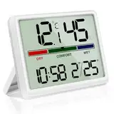 Vemfay Digitales Thermo-Hygrometer, LCD Thermometer Hygrometer Innen mit Raumklima-Indikator, Temperatur und Luftfeuchtigkeitsmesser mit Funkuhr und Datum für Raumklimakontrolle Klima Monitor