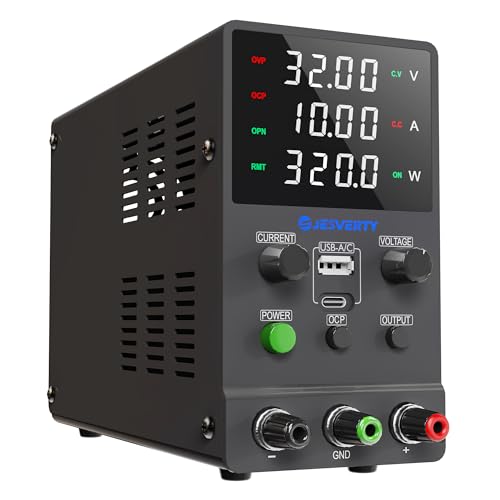 Labornetzteil, Jesverty Labornetzteil DC Regelbar Netzgerät(32 V, 10 A) mit USB und Type-C 20W Schnellladung, Encoder-Knopf, Ausgangs-EIN/Aus-Schalter, 4-stelliges LED-Display – SPS-3010M