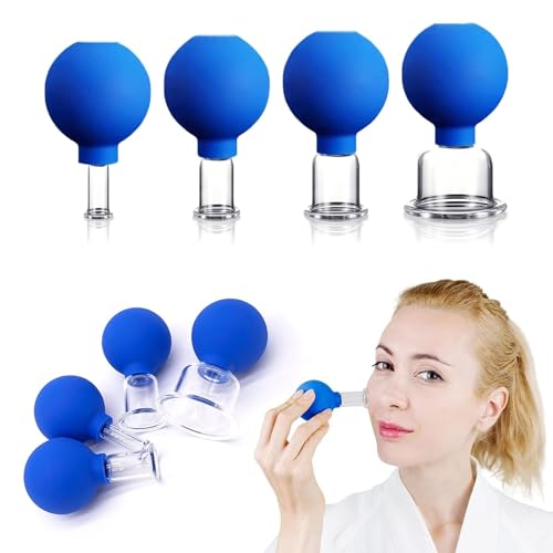 4 Stück Cupping Set Schröpfer Für Gesicht Kleines Gesichts-Schröpfgerät Facial Cupping Hautstraffung Faltenreduzierung Massage-Hautpflege-Werkzeug Stimuliert Den Lymphfluss 4 Größen（M+S+L+Xl）