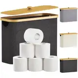 Lifewit 23L Toilettenpapier Aufbewahrungskorb, Bambus Badezimmer Organizer, Badezimmer Aufbewahrungsschrank, Toilet Paper Behälter mit Deckel, 41.5 x 17 x 31 cm, Schwarz