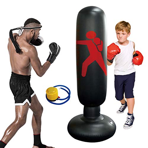 Standboxsäcke Boxsack Kinder 160cm Aufblasbare Boxsäule Tumbler Kinder Üben von Karate, Fitness Dekompression Sandsäcke,Taekwondo,Kick Kampftraining mit Luftpumpe Enthalten