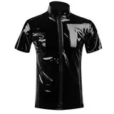 Sexy Unterwäsche für Mann Latex Wetlook Unterhemd Leder Ärmellose Westen Stretch Hemd Tops Reine Farbe Interesse Shirts Latex T-Shirt Herren Reizwäsche Für Sex Dessous Erotisch Slim Fit Tank Top