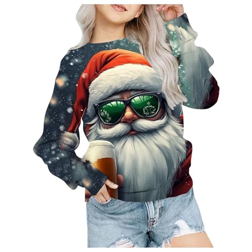 QVNXVO Weihnachtspullover Mädchen Ohne Kapuze Frühling Winter Casual Rundhals Warm Weihnachtspulli Sweatshirt Kinder Teenager Weihnachten Weihnachtsmann Lockeres Langarm Weihnachtsmotiv Hoodies