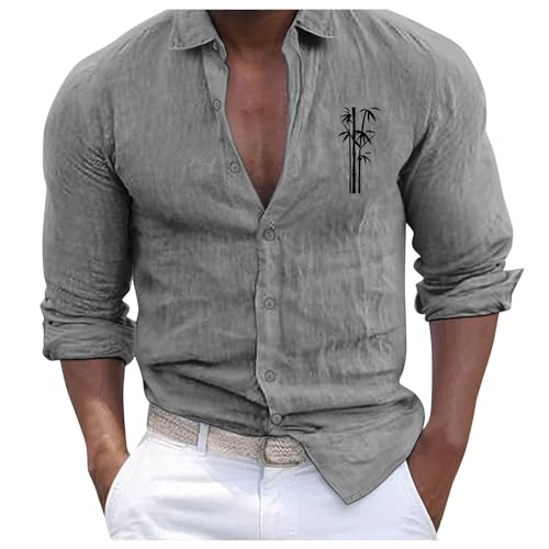 EMAlusher Leinenhemd Herren 3/4 Arm, Freizeithemd Herren Langarm, Sommerhemd Bequeme Lässiges Langarmhemd Mit Knopfleiste Atmungsaktiv Herrenhemden Trendy Hawaiihemd Poloshirt