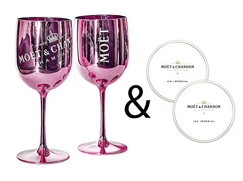 Moët & Chandon Ice Impérial Champagner & Prosecco Acryl Gläser Becher mit einem Set Papieruntersetzer rose