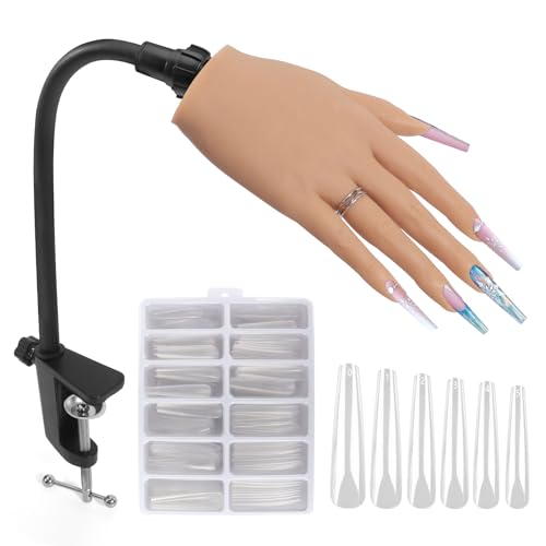 Deciniee Silikon Übungshand für Nageldesign: Flexibel Training Falsche Nägel Übungshand - Professionelle Nagel Hand Übungsmodell mit 240 Stück Nagelspitzen