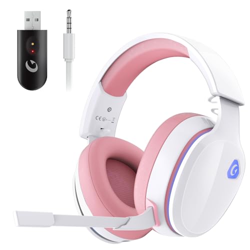 Gvyugke Gaming Headset Wireless, Pink Gaming Kopfhörer Kabellos mit Abnehmbares 3D-Stereomikrofon, Bluetooth 5.2 Headset, Gaming Headset für PS5 PS4 PC, Switch, Mac (Rosa)