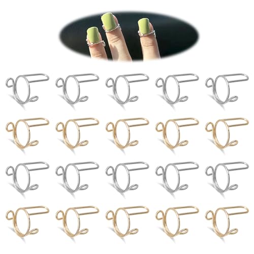 Zonoori 20pcs Nagel Ring Verstellbar für Acrylnägel, Wiederverwendbarer Nail Rings Set(gold und Silber)
