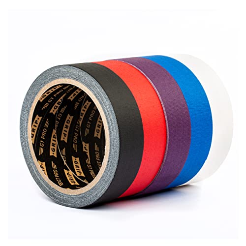 GRIP Eventbasics GT PRO 5 Stück Bunte Streifen für Hula Hoop Tape 25mm x 10m, Gaffa Tape Schwarz, Weiß, Lila, Rot und Blau