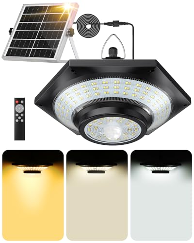 FabStyl Solar Hängeleuchte 5W 4000LM mit Bewegungsmelder Solarlampen Pendelleuchte für Außen Innen, 228LED, 4400mAh, IP65 Wasserdicht,Warm/Natur/Kaltweißes Licht, 5 Modi für Garten Pergola Garage