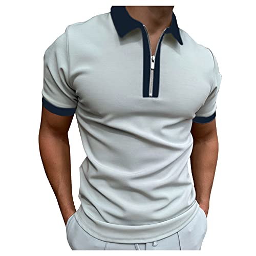 Tailliertes Hemd für Herren, Hemdärmel, Umlegebluse, Herren-Reißverschluss, Kragen, Spleiß, einfarbig, Poloshirt, lässig, Herrenbluse, Nadelstreifen, Kleid Hemden für Herren, grau, L