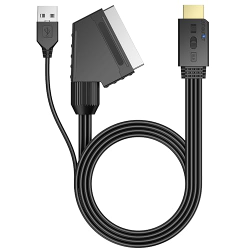 AUTOUTLET Scart auf HDMI Konverter, 1080P Scart auf HDMI Adapter unterstützt 16:9/4:3 Konvertierung, PAL/NTSC, Scart to HDMI mit 150cm Männlich-Scart-Kabel, Scart HDMI Adapter für HDTV VCR VHS DVD