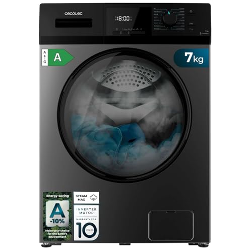 Cecotec Waschmaschine 7 kg Frontlader Bolero Dresscode 7410 Inverter Steel A. 1850W, 1200 U/min einstellbar, 16 Programme, Inverter Plus Motor, Niedriger Verbrauch, Dampf, Kleidung sterilisieren