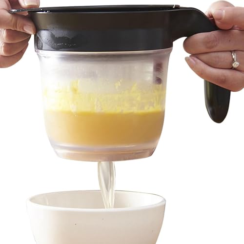 DzpKrka 1000 ml Fettabscheider, Soßenfettabscheider mit Bodenabgabe, klarer Fettabscheider Messbecher, effizienter Fettabscheider mit Ölfilter zum Kochen von Soße, Suppen, Eintopf, Ölabscheider