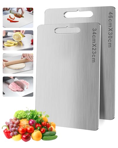 Titan Schneidebrett, S316 Schneidebrett Edelstahl, BPA-freies Doppelseitiges Lebensmittel Titanium Cutting Board, ideal für Fleisch, Brot, Gemüse & Obst