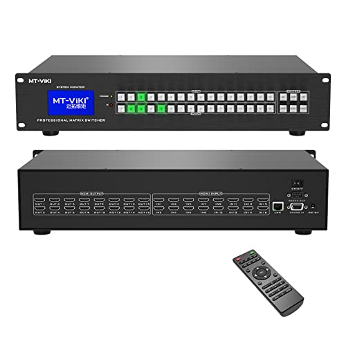 MT-VIKI 4K HDMI Matrix Switch 16x16 2U Rackmount Splitter & Switch 16 in 16 Out mit Kontrollmenü IR-Fernbedienung RS-232 LAN EDID HDCP1.4 ADI 30Hz