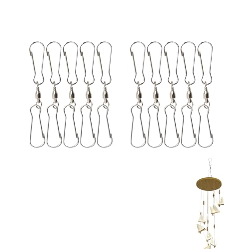 Wirbel Haken,Doppelhaken mit Drehgelenk,Doppelclip-Drehhaken zum Aufhängen,Wirbel Haken Wind Spinner,Edelstahl-Drehclip für Windspiele,Windspiel-Haken,Geeignet für Flaggen,Vogelfutterstation,10 Stück