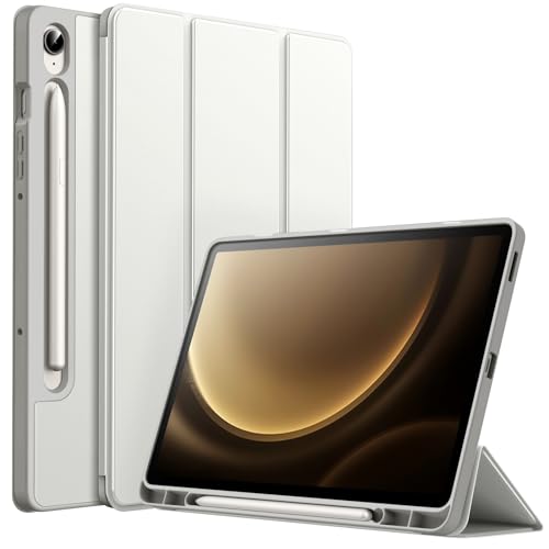 JETech Hülle für Samsung Galaxy Tab S9 FE 10,9 Zoll mit S Pen Halter, Weiche TPU Tri-Fold Ständer Tablet Schutzhülle, Unterstützung S Pen Aufladung, Auto Wachen/Schlafen (Silver)