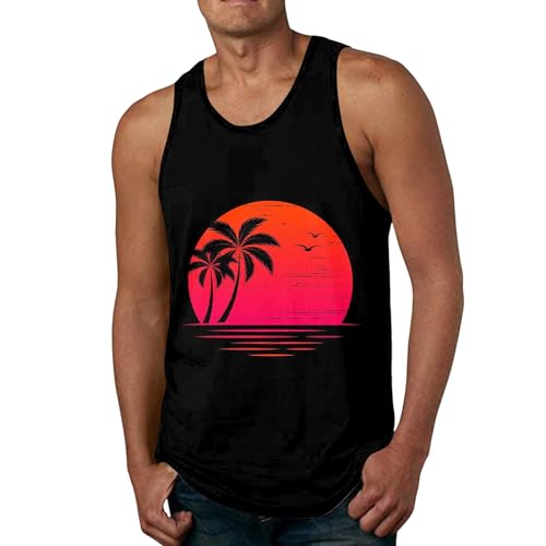 QWUVEDS Herren Sommerurlaub Strand Hawaii Digitales 3D-gedrucktes Top Weste Ärmelloses Top Flash Tank Top Ärmelloses T-Shirt für Herren T-Shirt Sport Herren (Watermelon Red, M)