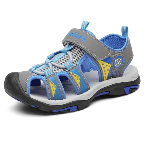 SAGUARO Jungen Sandalen mit Geschlossene Zehe Mädchen Sommer Trekkingsandalen Atmungsaktiv Rutschfest Kinder Sanldalen für Outdoor Sport Grau 26 EU