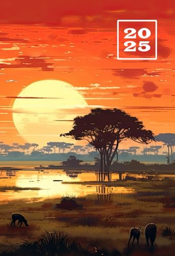 2025: A6 Wochentaschenkalender | 1 Woche auf 2 Seiten Terminplaner | Buchkalender im Mini Format | Weekly Planner Kalender | Jahresplaner Kalenderbuch ... Planer Klein & Kompakt | Afrika Landschaft