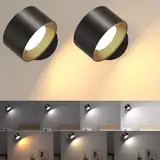 led wandleuchte innen 2 Stück,wandlampe Wandlichter ohne stromanschluss ,4 Helligkeitsstufen 3 Farbmodi Nachttischlampe akku , 360° Drehbare Touch Control Leuchten Für Kinder Wohnzimmer Schlafzimmer