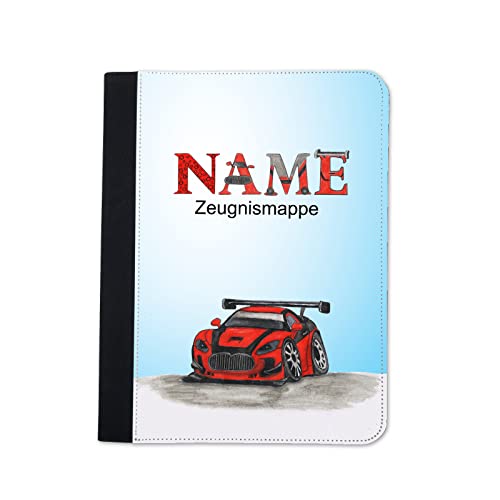 Zeugnismappe mit Namen | Auto Zeugnismappe personalisiert | mit Klarsichthüllen A4 + | Urkundenmappe | personalisierte Dokumentenmappe mit Platz für U-Heft, Impfpass, Schwimmpass, Fahrradpass