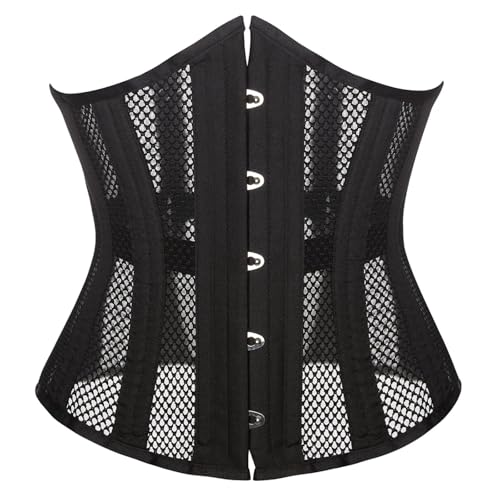 GMDNS Taillenmieder Für Damen Damen-Doppelstahl-Korsett-Mesh Atmungsaktiv Taillen-Trainer-Kontrolle Unterbrust Sexy Korsett & Bustiers M Schwarz