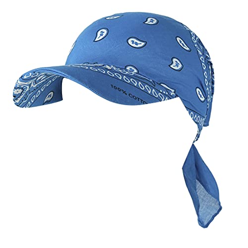 Damen Baumwolle Kopftuch Schal Bandana Hüte Retro-Stil Sonnenhut Tennis Baseball-Mütze Turban Kopfbedeckung Headwear Wraps Sonnenblende Kappe Bikertuch Radsport Mützen (A-Blue, One Size)
