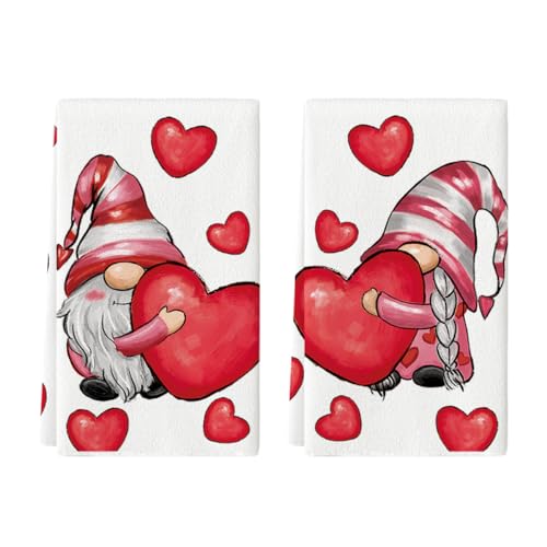 Artoid Mode Liebe Herz GNOME Valentinstag Küchentücher Geschirrtücher, 42x65 cm Saisonale Frühling Dekoration Handtücher 2er Set