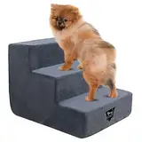 SPOCADO Albion Haustiertreppe | 3-stufige Hundetreppe mit Plüschbezug | Katzentreppe für Sofa, Bett & Auto | Abnehmbarer, waschbarer Bezug | bis 50kg belastbar (Grau, 34 x 38 x 46 cm, 3)