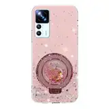 Rnrieyta Miagon Treibsand Ständer Hülle Glitzer für Xiaomi 12T Pro/12T,Cute Dünn Crystal Schutzhülle Weiches Bling Transparent Case Bumper mit Flüssig Halter Kickständer