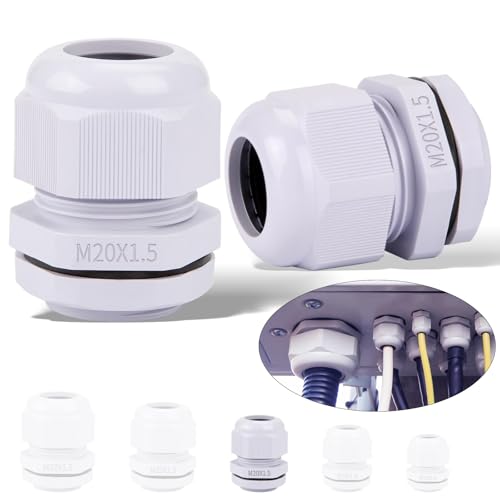 Ziamzra 20 Stück Kabelverschraubung 20mm Kabeldurchführung Wasserdicht M20 IP68 Einstellbar 6-12mm Kabel Verschraubung Kabel Zugentlastung für Schaltkasten Abzweigkasten - Grau M12/M16/M20/M25/M32