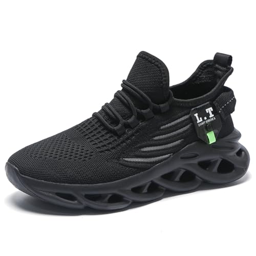 ZDFQLGV Herren Laufschuhe Turnschuhe Sportschuhe Sneaker Walkingschuhe Atmungsaktiv Gummisohlen Spiralboden Fitness Jogging Schuh Schwarz EU 39