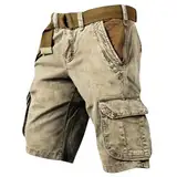 KONG JIMFAN Cargohose Herren Kurz Hose Knielang Cargo Shorts Arbeitsshort mit Mehreren Taschen Sommer Arbeitshosen Lässig Shorts Baggy Radlerhose Sporthose Outdoor Jagdhose Wanderhose(#C Khaki,3XL)