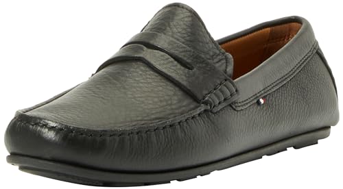 Tommy Hilfiger Herren Loafer Casual Leather Driver aus Leder, Schwarz (Black), 45