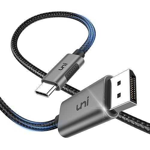 uni USB C Displayport Kabel (4K@60Hz, 2K@165Hz), Typ C Thunderbolt 3/4 auf DP Kabel mit MST, Freesync,1,8m Nylonkabel & Aluminiumgehäuse. Für iPhone 15 Pro Max, MacBook Pro/Air, iPad Pro M4/M2, XPS
