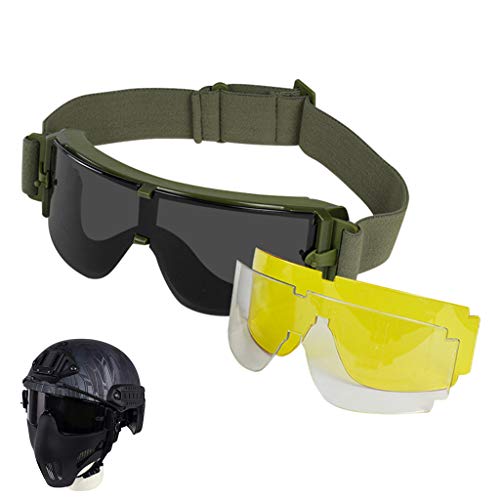 Hodeacc Taktische Schutzbrille, Airsoft,Sicherheitsbrille Anti-UV, Outdoor-Schießbrille mit 3 austauschbaren Gläsern für Outdoor-Sport,Schießen,Jagd,Paintball, Reiten